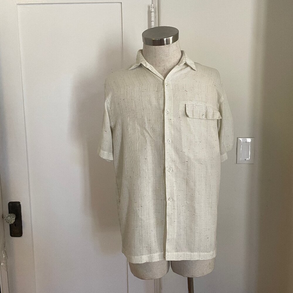 Men's Vintage 1960s | Perforated Sheer Button Down | Multi-Color Grain